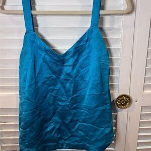 Club Monaco Teal Linen Blend V Neck Tank Top Wide Strap Minimalist M